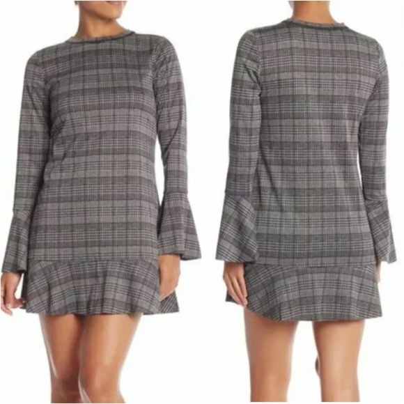 Michael Stars Dress Black Glen Plaid Bell Sleeve - Picture 3 of 10